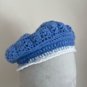 Handmade Blue & White Crochet Beret